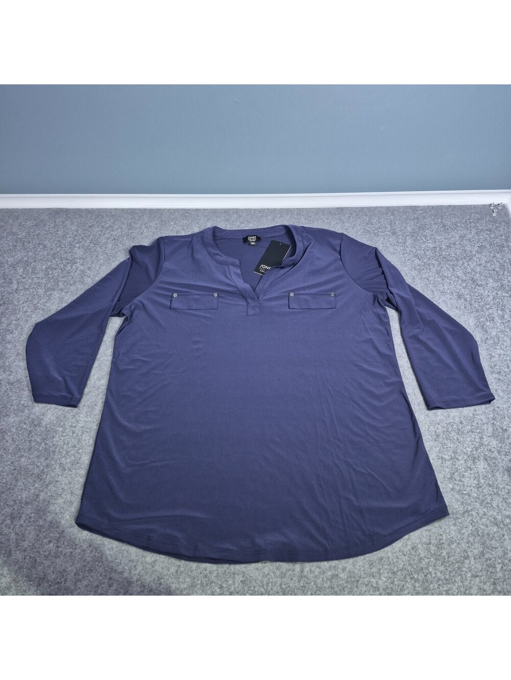 NEW Jones New York Signature Blue 3/4 Sleeve Shirt Top XL Dressy casual